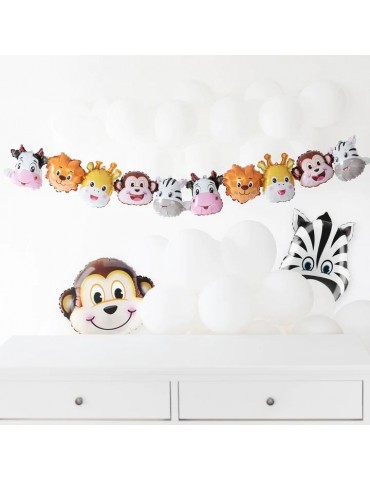 1Girlanda Balonowa Zwierzątka ZOO 128084 Żyrafa Lew Małpka Zebra Krowa 206cm x 34cm