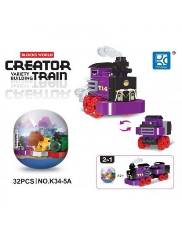 1Klocki Kolejka Fioletowa K34-5A Pociąg Ciuchcia Parowóz