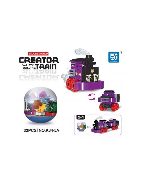 1Klocki Kolejka Fioletowa K34-5A Pociąg Ciuchcia Parowóz