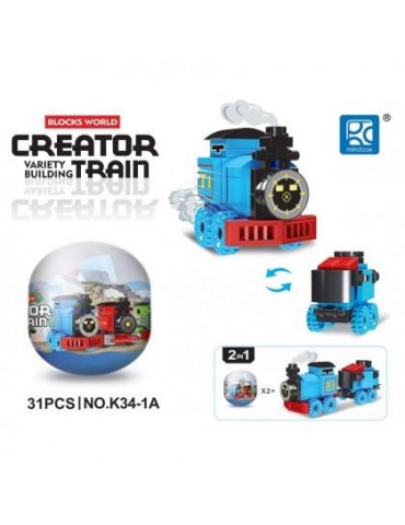 1Klocki Kolejka Niebieska K34-1A Pociąg Ciuchcia Parowóz