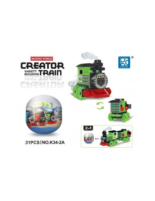 1Klocki Kolejka Jasno Zielona K34-2A Pociąg Ciuchcia Parowóz