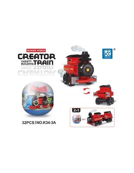 1Klocki Kolejka Czerwona K34-3A Pociąg Ciuchcia Parowóz