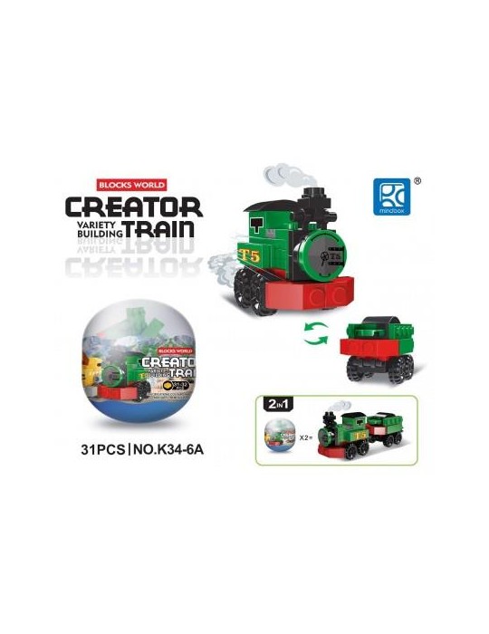 1Klocki Kolejka Zielona K34-6A Pociąg Ciuchcia Parowóz