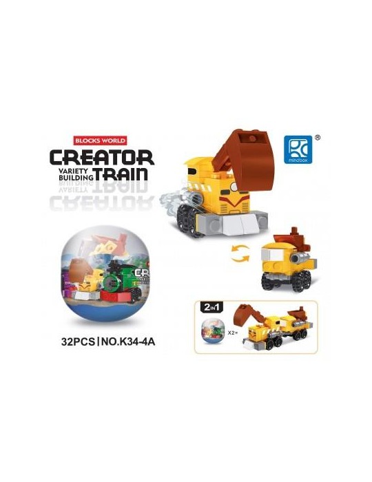 1Klocki Kolejka Żółta K34-4A Pociąg Ciuchcia Parowóz