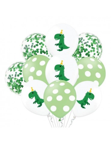 Balony Dinozaury 10szt 400889 na urodziny Konfetti , Zielone w kropki