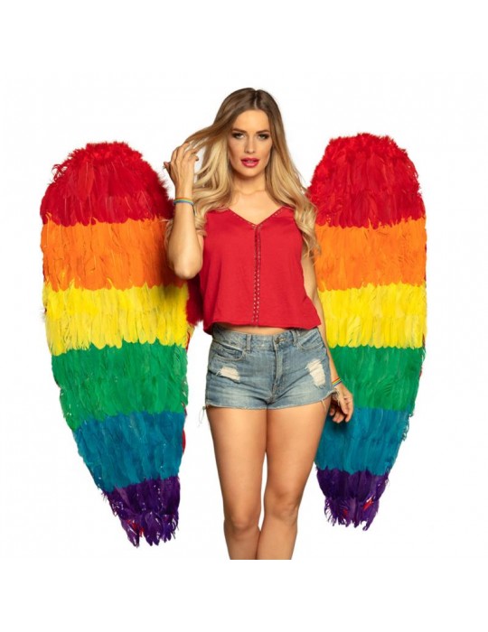 1Skrzydła Anioła XXL Tęczowe 120cm 52836 LGBT z piór Parada równości 120cm