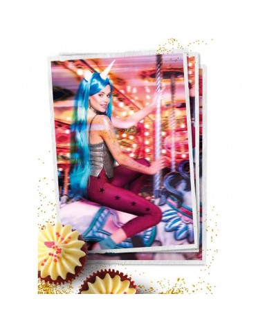 1Peruka Długa Jednorożec Niebieska 85817 z białym rogiem i uszami Gwiezdny Pył Unicorn