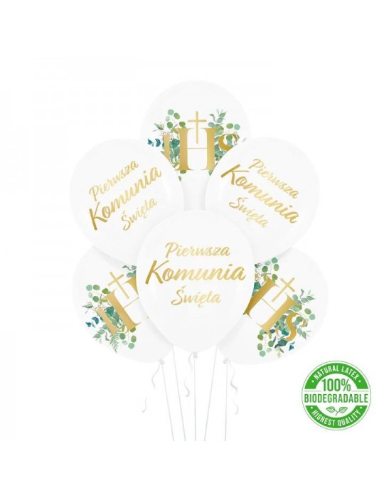 1Balony Komunia Święta Eukaliptus 127636 6szt