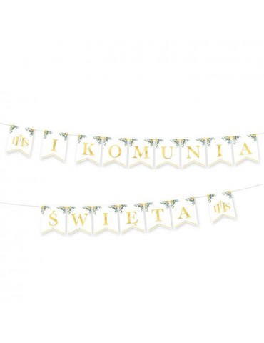 1Banner Pierwsza Komunia Święta 127643 Girlanda Napis z Eukaliptusem 250cm