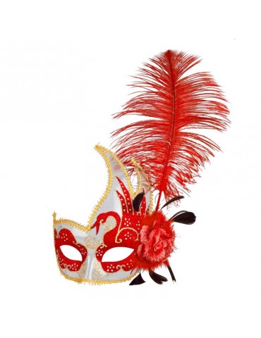 1MASKA WENECKA Czerwona 00340CZ SUPER Z PIÓREM