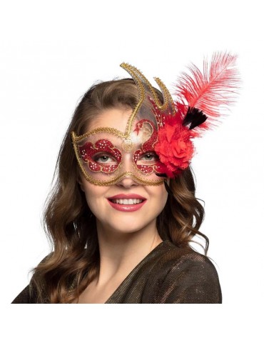 1MASKA WENECKA Czerwona 00340CZ SUPER Z PIÓREM