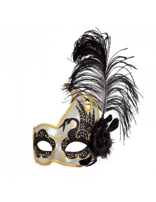 1MASKA WENECKA Czarna 00340C SUPER Z PIÓREM