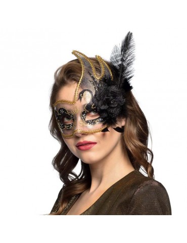 1MASKA WENECKA Czarna 00340C SUPER Z PIÓREM