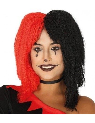 1Peruka Karbowana Czerwono-Czarna 4387BZ Arlekin Błazna Mima Tapir Halloween