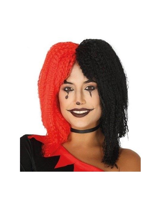 1Peruka Karbowana Czerwono-Czarna 4387BZ Arlekin Błazna Mima Tapir Halloween