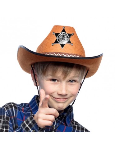 1Kapelusz Kowboj Dziecięcy Brąz 04110BR western kowbojski dziki zachód country srebna gwiazda szeryf