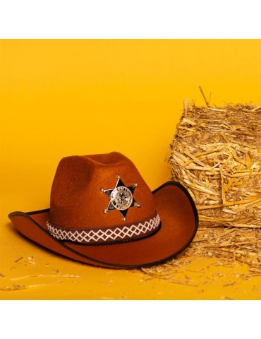 1Kapelusz Kowboj Dziecięcy Brąz 04110BR western kowbojski dziki zachód country srebna gwiazda szeryf