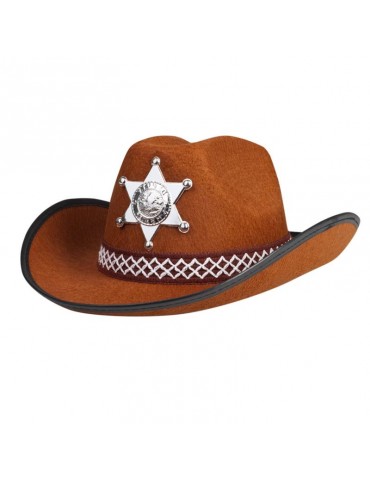 1Kapelusz Kowboj Dziecięcy Brąz 04110BR western kowbojski dziki zachód country srebna gwiazda szeryf