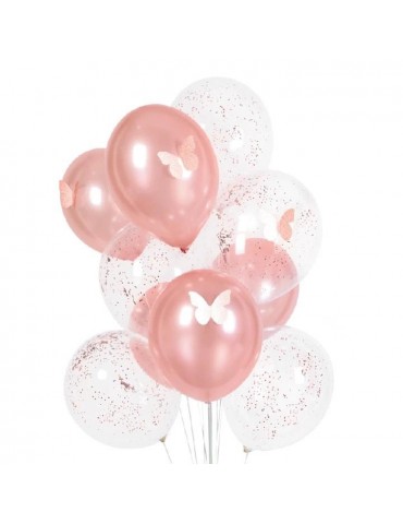 1Balony Motyle Różowe z Konfetti 400907 10 sztuk konfetti drobne małe urodziny, wieczór panieński,chrzest,eventy,przyjęcia
