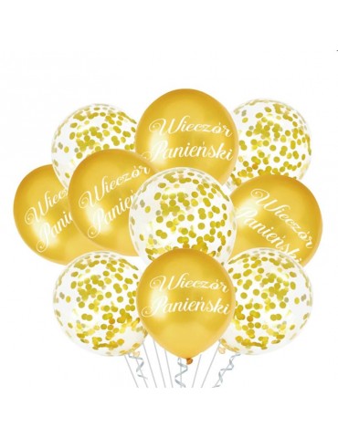 1Balony Wieczór Panieński Złoty 400809 10 sztuk z konfetti złotym zestaw impreza gold foliowy 12cali