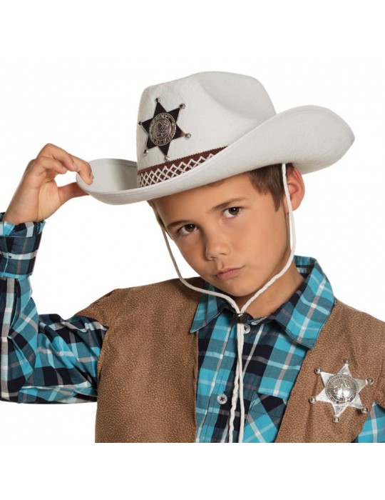 1Kapelusz Kowboj Dziecięcy Biały 04110B western kowbojski dziki zachód country srebna gwiazda szeryf