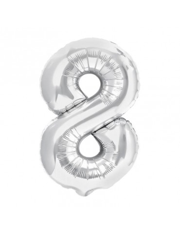 1Balon foliowy Cyfra 8 srebna 450010 100 cm liczba urodziny przyjęcia okazje
