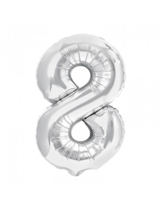 1Balon foliowy Cyfra 8 srebna 450010 100 cm liczba urodziny przyjęcia okazje