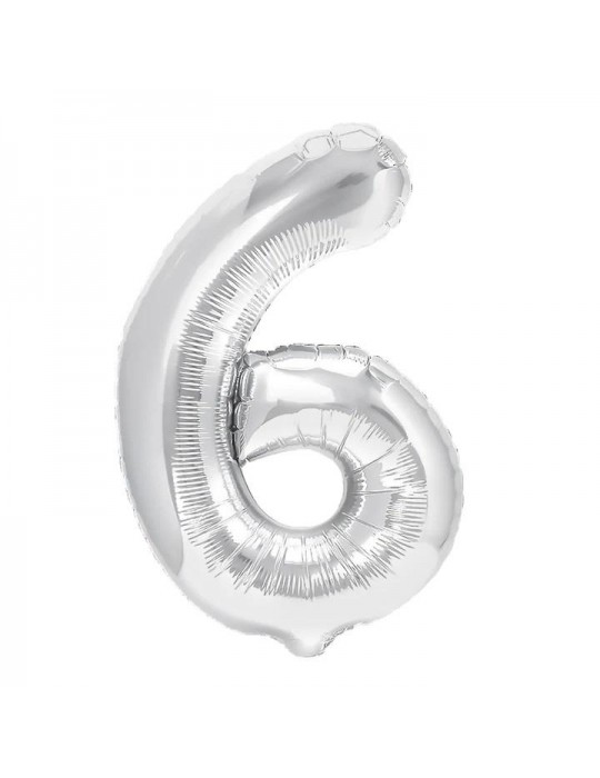 1Balon foliowy Cyfra 6 srebna 450008 100cm liczba urodziny przyjęcia okazje