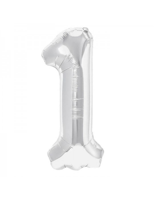 1Balon foliowy Cyfra 1 srebna 450003 100cm liczba urodziny przyjęcia okazje