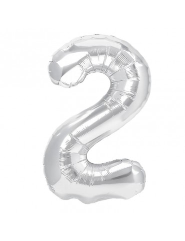 1Balon foliowy Cyfra 2 srebna 450004 100cm liczba urodziny przyjęcia okazje