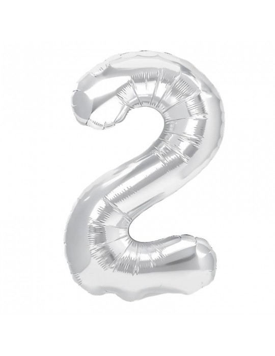 1Balon foliowy Cyfra 2 srebna 450004 100cm liczba urodziny przyjęcia okazje