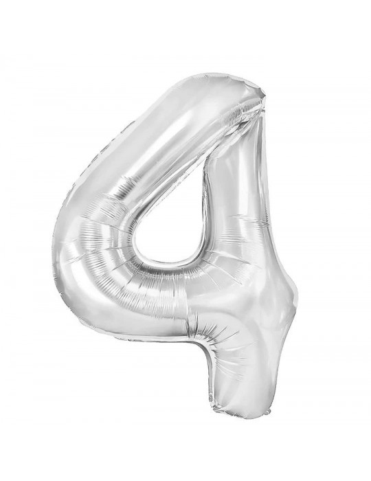 1Balon foliowy Cyfra 4 srebna 450006 100cm liczba urodziny przyjęcia okazje
