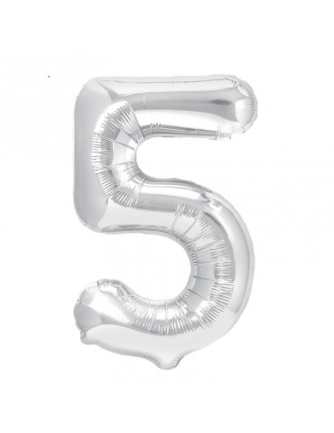 1Balon foliowy Cyfra 5 srebna 450007 100cm liczba urodziny przyjęcia okazje