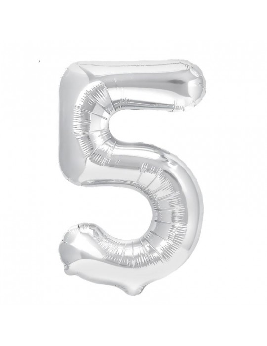 1Balon foliowy Cyfra 5 srebna 450007 100cm liczba urodziny przyjęcia okazje