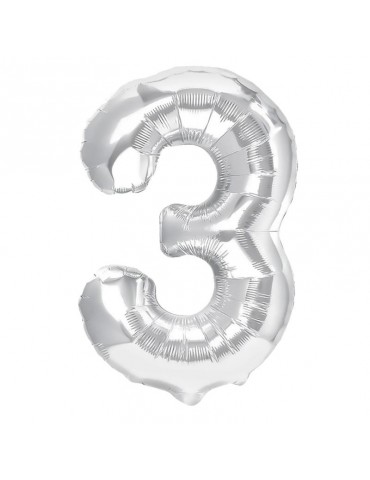 1Balon foliowy Cyfra 3 srebna 450005 100cm liczba urodziny przyjęcia okazje