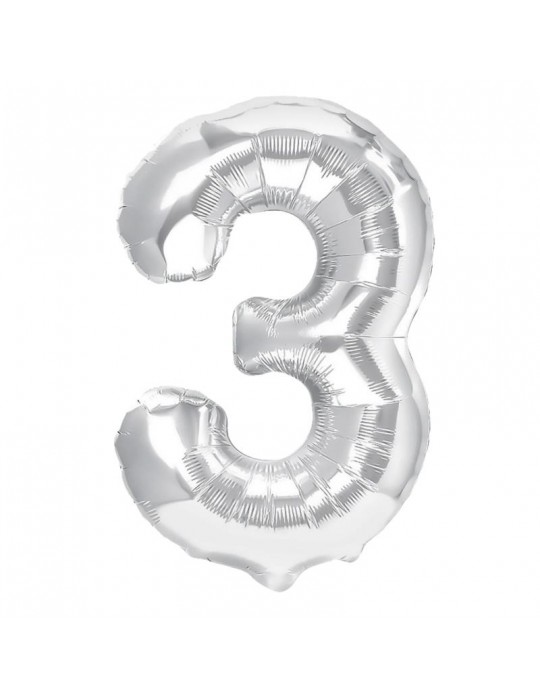 1Balon foliowy Cyfra 3 srebna 450005 100cm liczba urodziny przyjęcia okazje