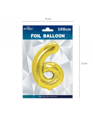 1Balon Foliowy cyfra 6 złota 450018 100 cm jubileusz urodziny przyjęcia rocznice