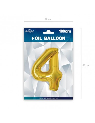 1Balon Foliowy cyfra 4 złota 450016 100 cm jubileusz urodziny przyjęcia rocznice