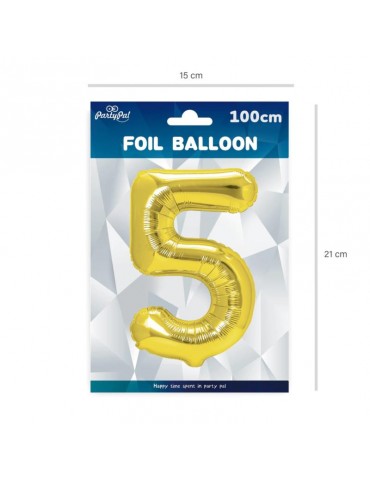 1Balon Foliowy cyfra 5 złota 450017 100 cm jubileusz urodziny przyjęcia rocznice