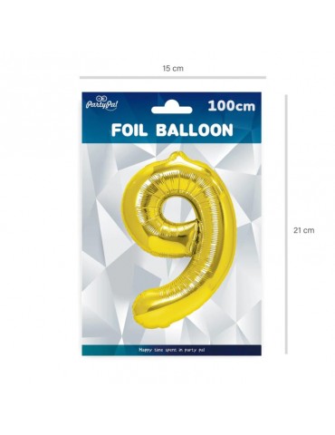 1Balon Foliowy cyfra 9 złota 450021 100 cm jubileusz urodziny przyjęcia rocznice