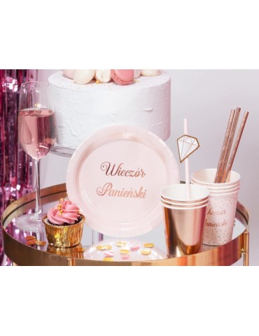 1Kubeczki Różowe Złoto 6szt 510874 papierowy 220ml wieczór panieński urodziny eventy przyjęcia party rose gold