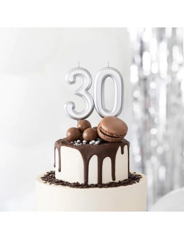 1Świeczka urodzinowa cyfra 0srebna420190 7 cm urodziny przyjęcia