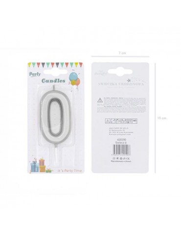 1Świeczka urodzinowa cyfra 0srebna420190 7 cm urodziny przyjęcia