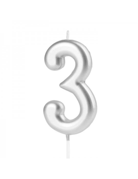 1Świeczka urodzinowa cyfra 3srebna420193 7 cm urodziny przyjęcia