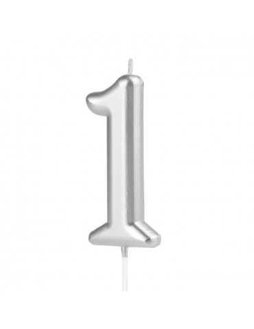 1Świeczka urodzinowa cyfra 1srebna420191 7 cm urodziny przyjęcia