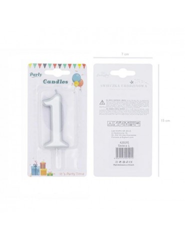 1Świeczka urodzinowa cyfra 1srebna420191 7 cm urodziny przyjęcia