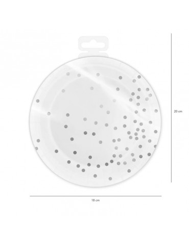 1Talerzyki Białe Srebne Kropki 510864 6szt. wieczór panieński przyjęcia 18cm