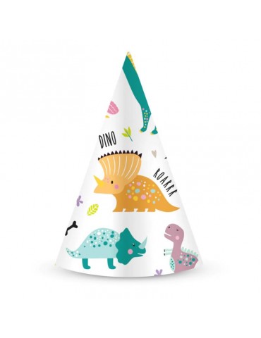 1Czapeczki Urodzinowe Dinozaury 511841 6 sztuk 21 cm wysokości urodziny przyjęcia