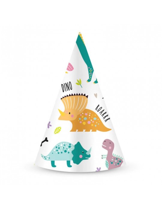 1Czapeczki Urodzinowe Dinozaury 511841 6 sztuk 21 cm wysokości urodziny przyjęcia
