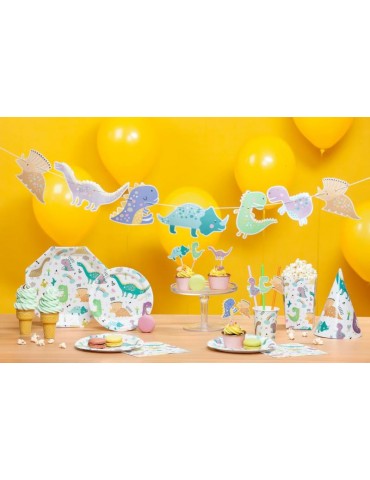 1Czapeczki Urodzinowe Dinozaury 511841 6 sztuk 21 cm wysokości urodziny przyjęcia